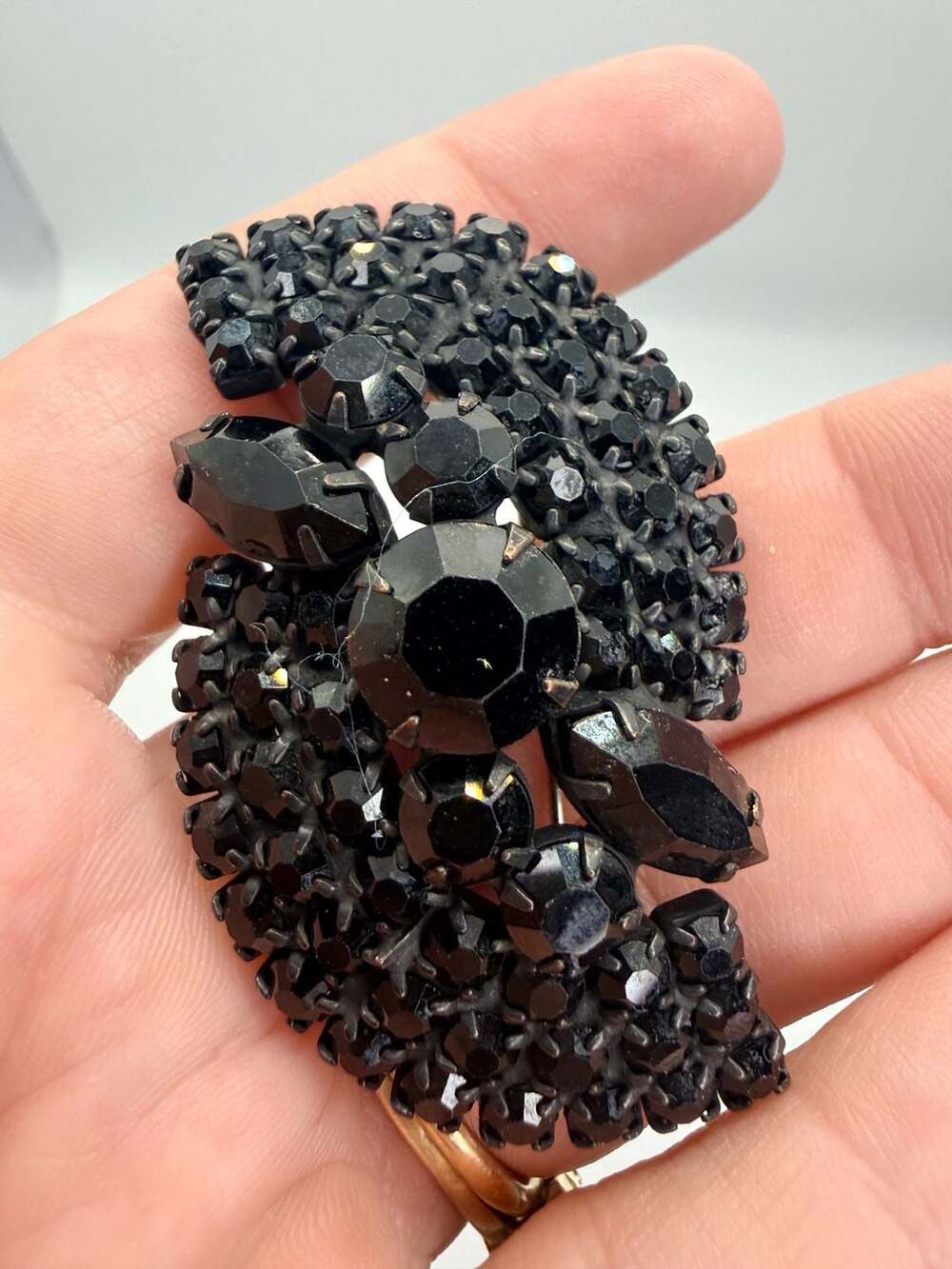 Vintage Black Rhinestone Japanned Brooch